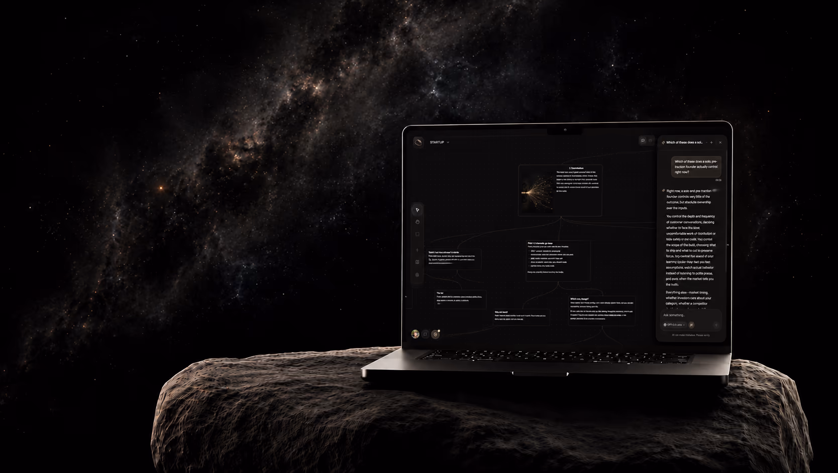 Graphia running on a laptop, the canvas and AI panel side by side